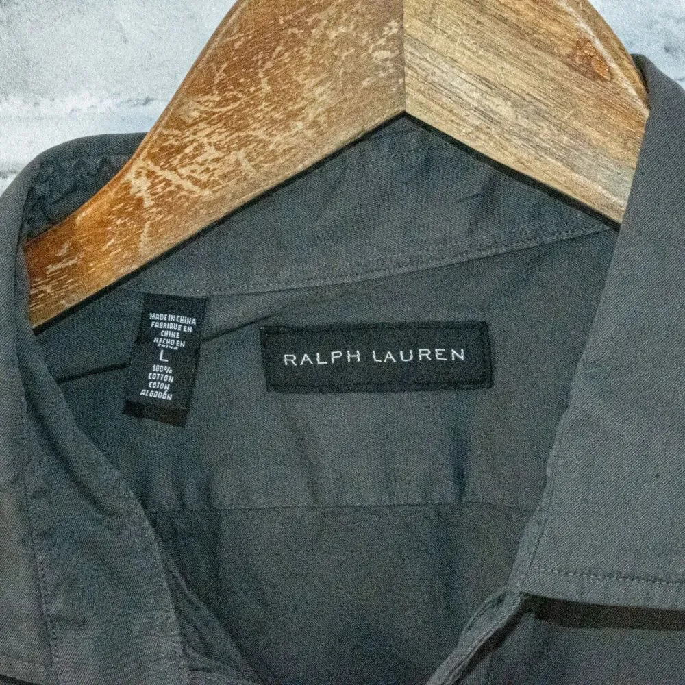 Ralph Lauren Black Label Men's Button up Shirt Dark Gray Cotton size Large - Picture 3 of 5